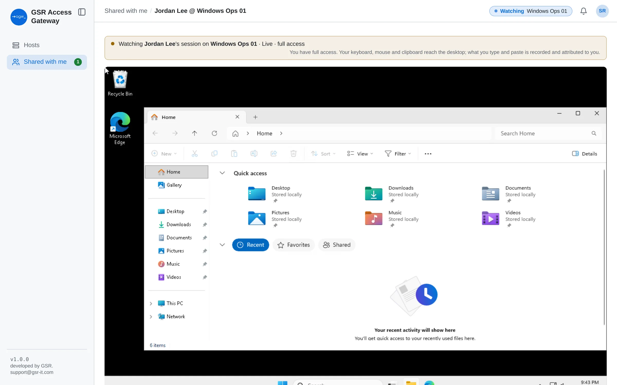 A colleague working in a shared Windows desktop